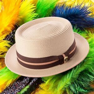 MONTIQUE MEN'S BEIGE PORK PIE HAT WITH 1 3/4" BRIM. H92